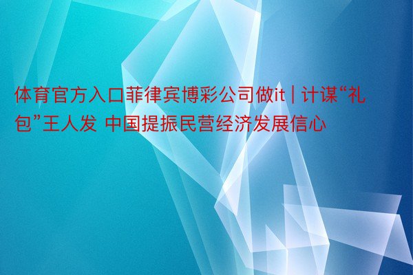 体育官方入口菲律宾博彩公司做it | 计谋“礼包”王人发 中国提振民营经济发展信心