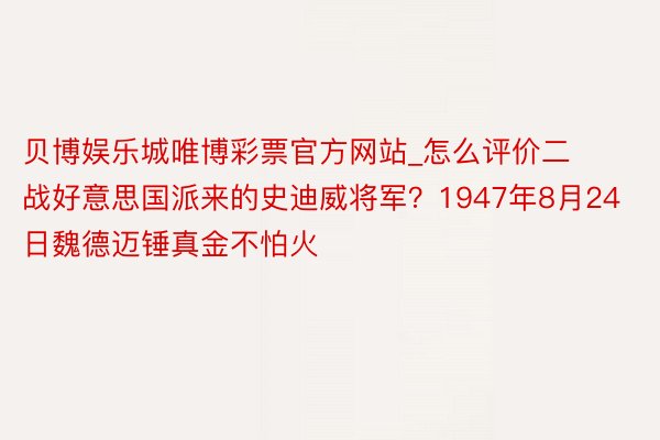 贝博娱乐城唯博彩票官方网站_怎么评价二战好意思国派来的史迪威将军？1947年8月24日魏德迈锤真金不怕火