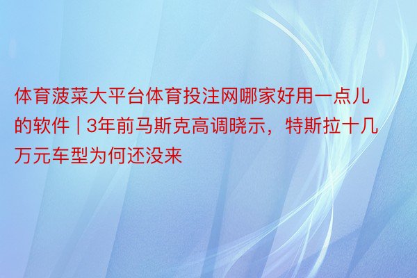 体育菠菜大平台体育投注网哪家好用一点儿的软件 | 3年前马斯克高调晓示，特斯拉十几万元车型为何还没来